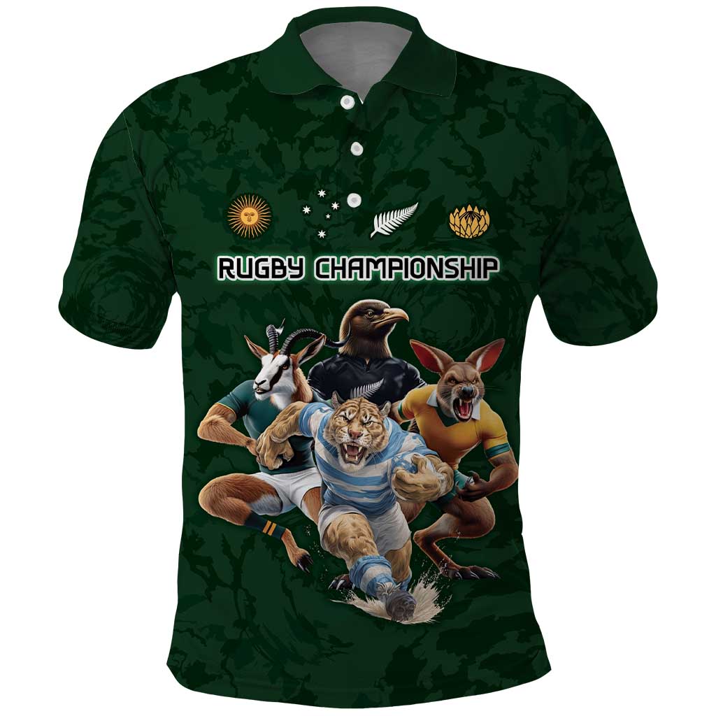 Custom Rugby Southern Hemisphere Polo Shirt Argentina AUNZ South Africa Mascot Green - Wonder Print Shop