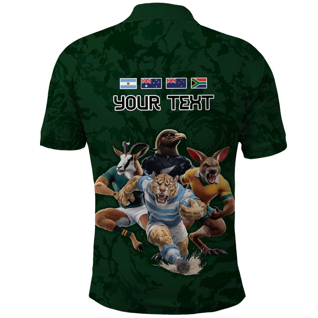 Custom Rugby Southern Hemisphere Polo Shirt Argentina AUNZ South Africa Mascot Green - Wonder Print Shop