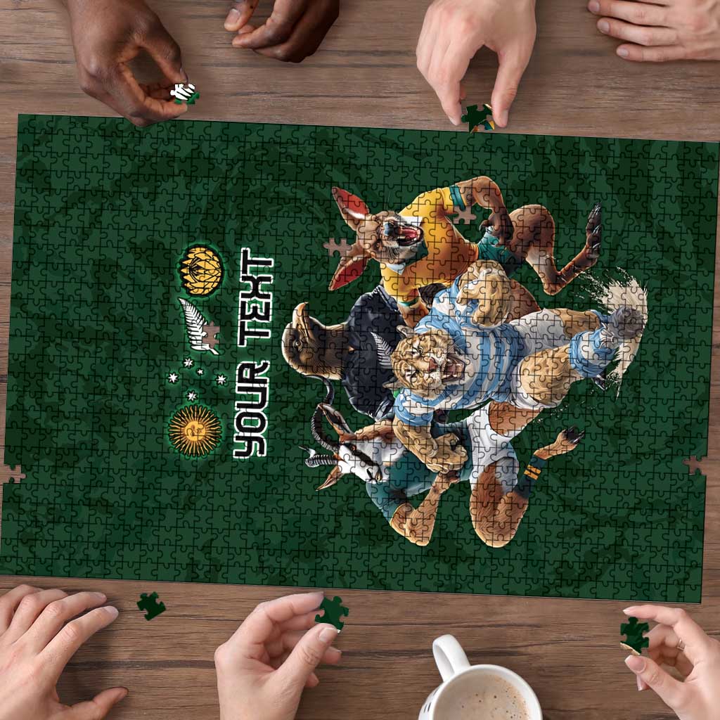 Custom Rugby Southern Hemisphere Puzzle Argentina AUNZ South Africa Mascot Green - Wonder Print Shop