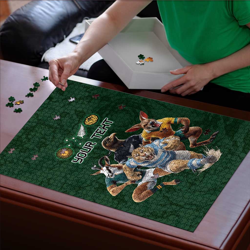 Custom Rugby Southern Hemisphere Puzzle Argentina AUNZ South Africa Mascot Green - Wonder Print Shop