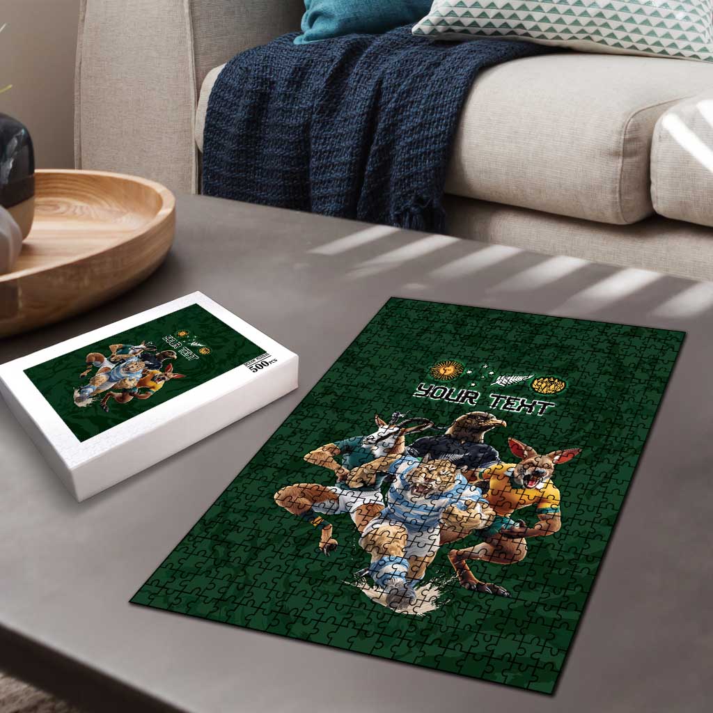 Custom Rugby Southern Hemisphere Puzzle Argentina AUNZ South Africa Mascot Green - Wonder Print Shop