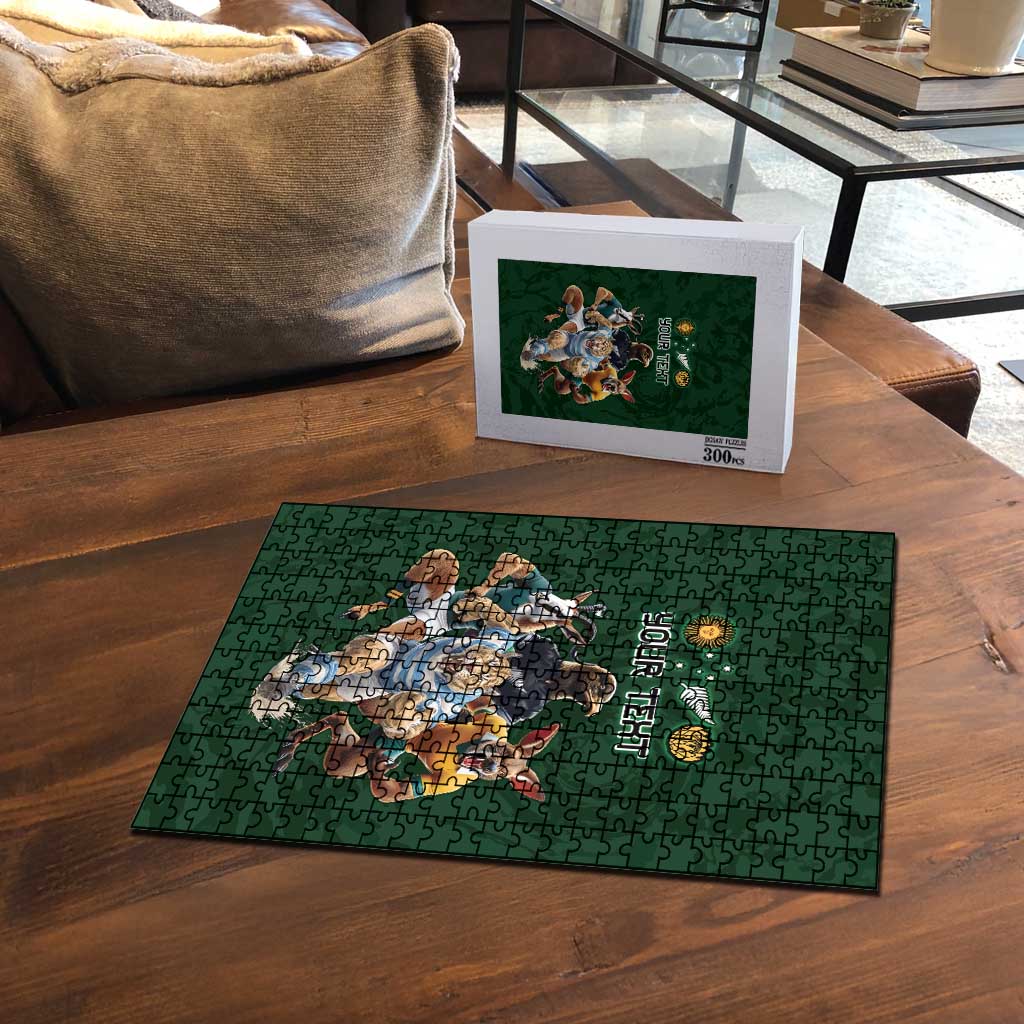 Custom Rugby Southern Hemisphere Puzzle Argentina AUNZ South Africa Mascot Green - Wonder Print Shop