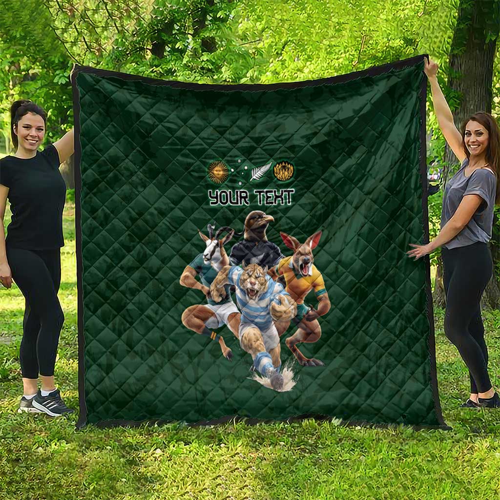 Custom Rugby Southern Hemisphere Quilt Argentina AUNZ South Africa Mascot Green - Wonder Print Shop