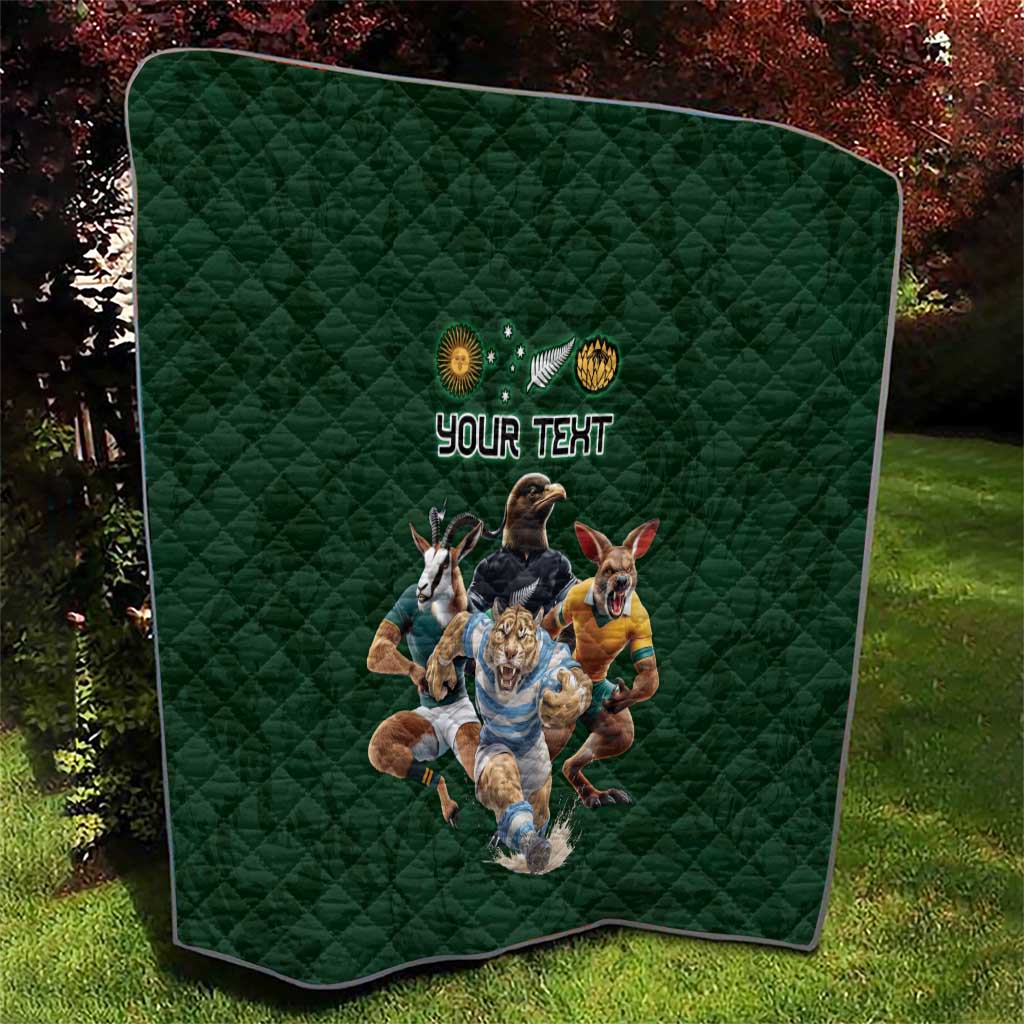 Custom Rugby Southern Hemisphere Quilt Argentina AUNZ South Africa Mascot Green - Wonder Print Shop