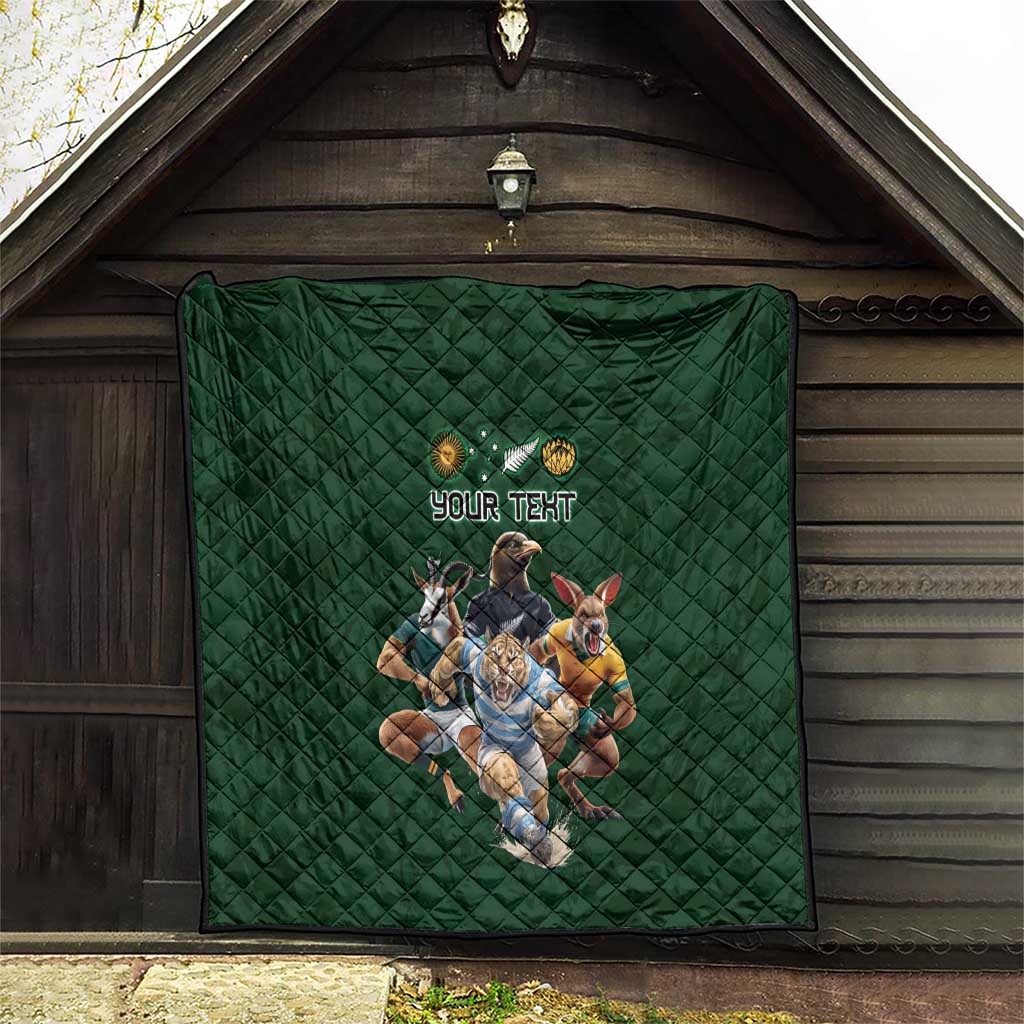 Custom Rugby Southern Hemisphere Quilt Argentina AUNZ South Africa Mascot Green - Wonder Print Shop