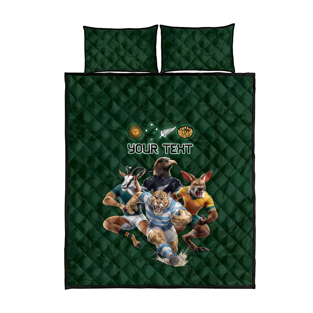 Custom Rugby Southern Hemisphere Quilt Bed Set Argentina AUNZ South Africa Mascot Green - Wonder Print Shop