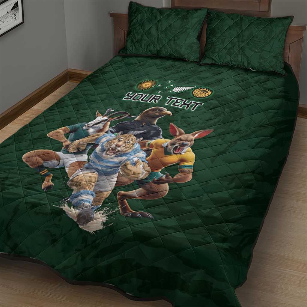Custom Rugby Southern Hemisphere Quilt Bed Set Argentina AUNZ South Africa Mascot Green - Wonder Print Shop