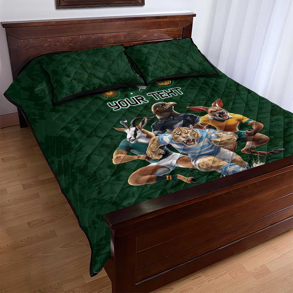 Custom Rugby Southern Hemisphere Quilt Bed Set Argentina AUNZ South Africa Mascot Green - Wonder Print Shop