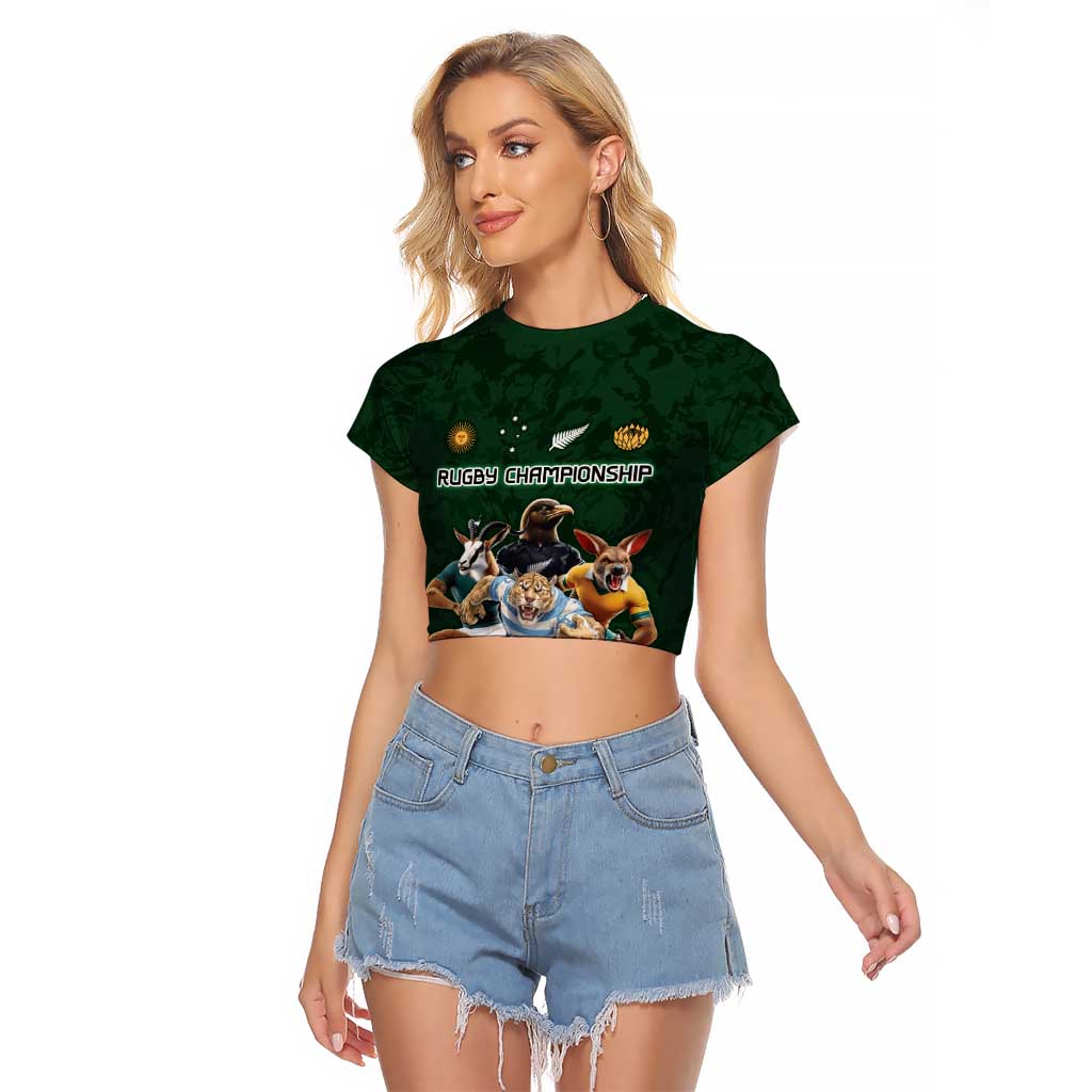 Custom Rugby Southern Hemisphere Raglan Cropped T Shirt Argentina AUNZ South Africa Mascot Green - Wonder Print Shop