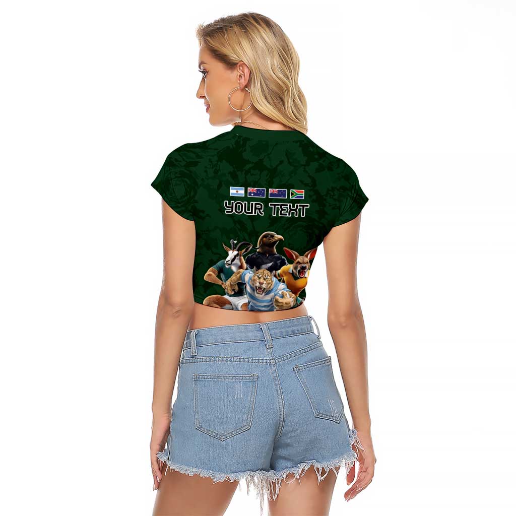 Custom Rugby Southern Hemisphere Raglan Cropped T Shirt Argentina AUNZ South Africa Mascot Green - Wonder Print Shop