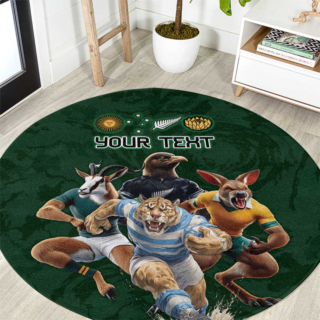 Custom Rugby Southern Hemisphere Round Carpet Argentina AUNZ South Africa Mascot Green - Wonder Print Shop
