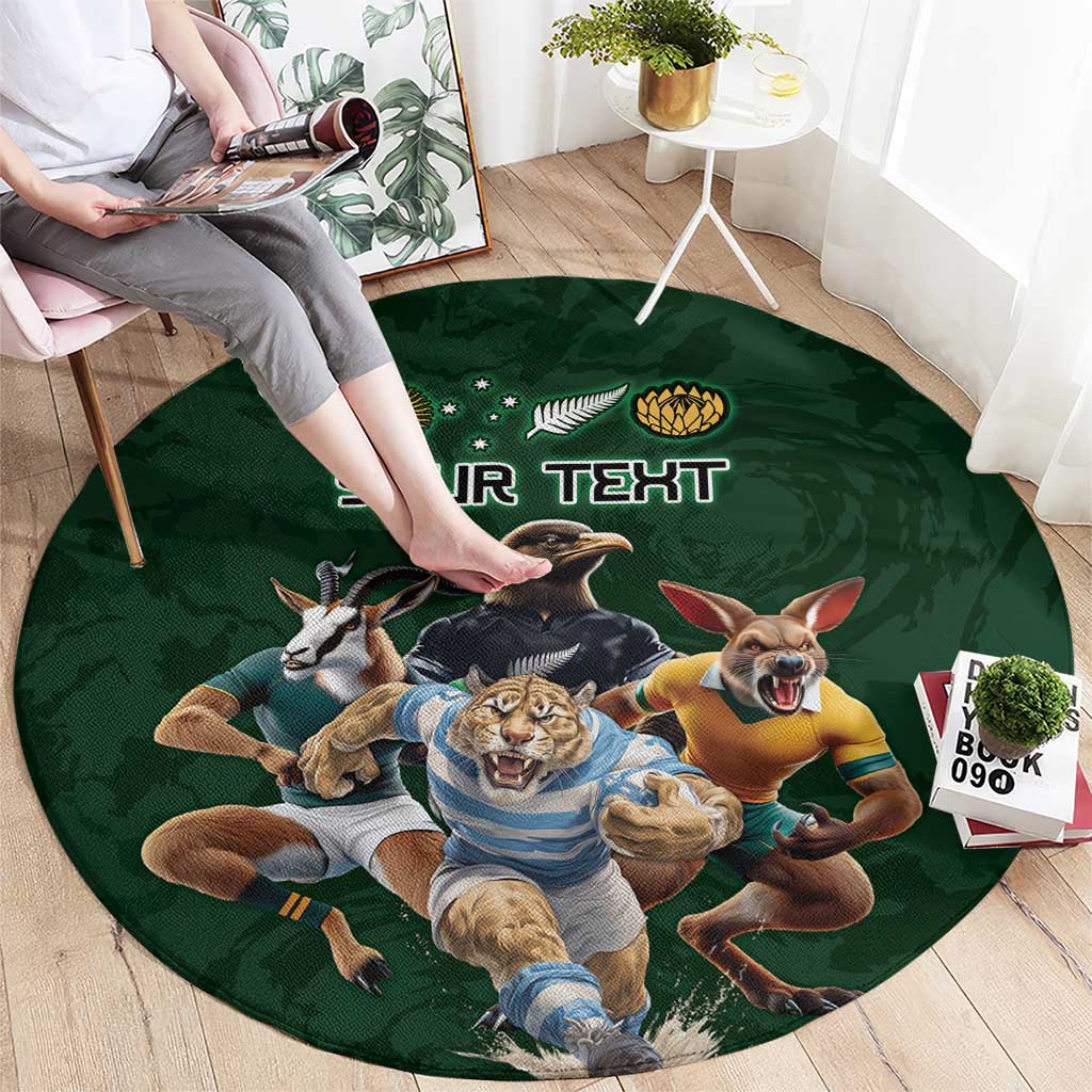 Custom Rugby Southern Hemisphere Round Carpet Argentina AUNZ South Africa Mascot Green - Wonder Print Shop
