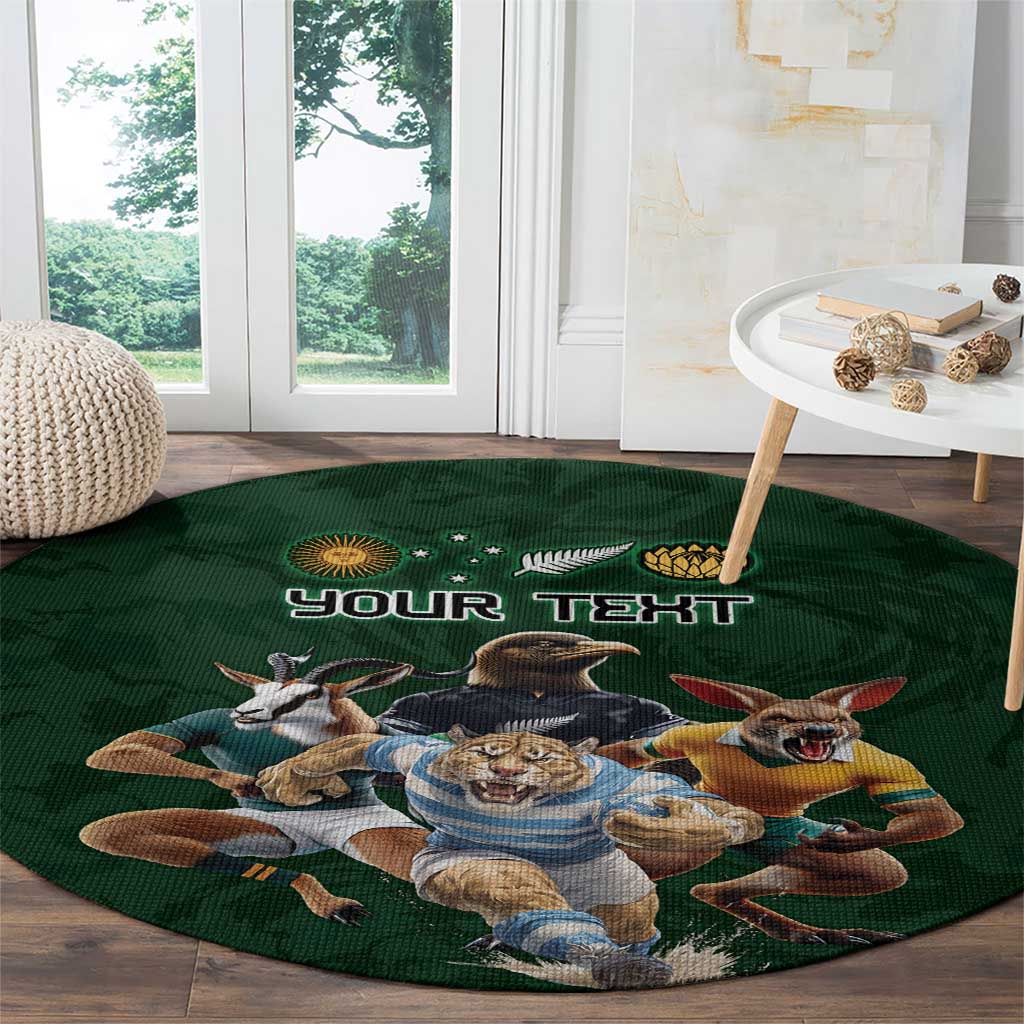 Custom Rugby Southern Hemisphere Round Carpet Argentina AUNZ South Africa Mascot Green - Wonder Print Shop