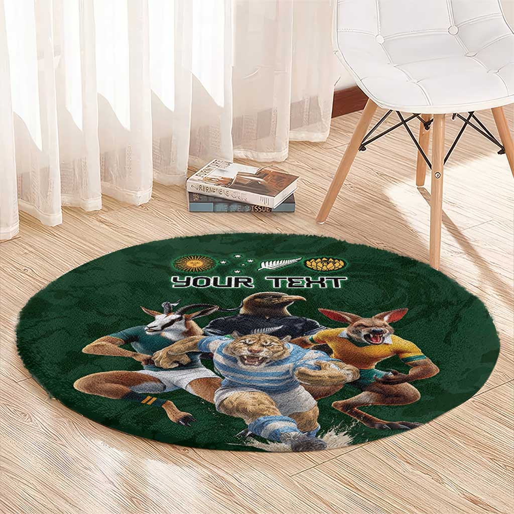 Custom Rugby Southern Hemisphere Round Carpet Argentina AUNZ South Africa Mascot Green - Wonder Print Shop