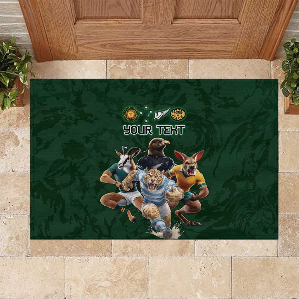 Custom Rugby Southern Hemisphere Rubber Doormat Argentina AUNZ South Africa Mascot Green - Wonder Print Shop