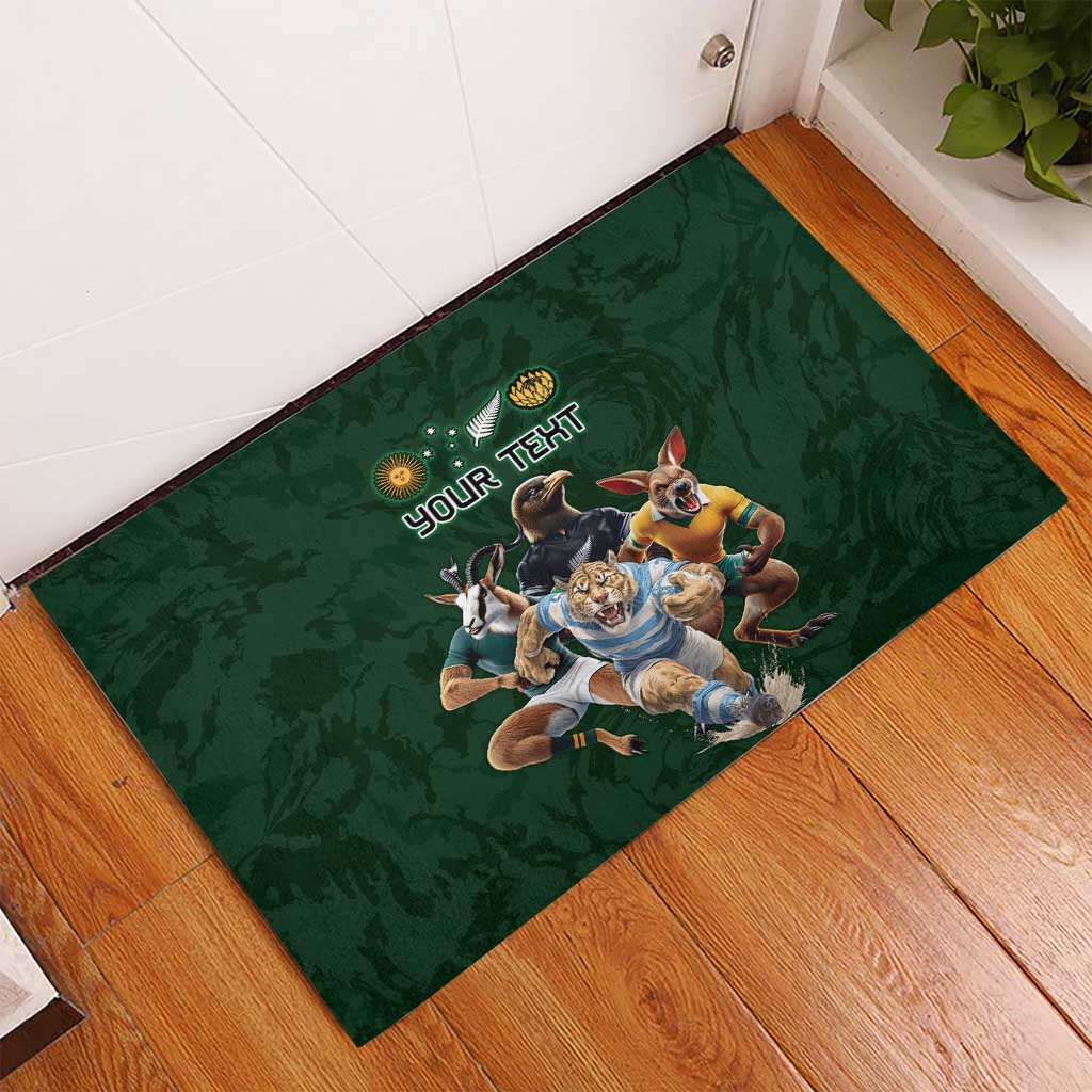 Custom Rugby Southern Hemisphere Rubber Doormat Argentina AUNZ South Africa Mascot Green - Wonder Print Shop