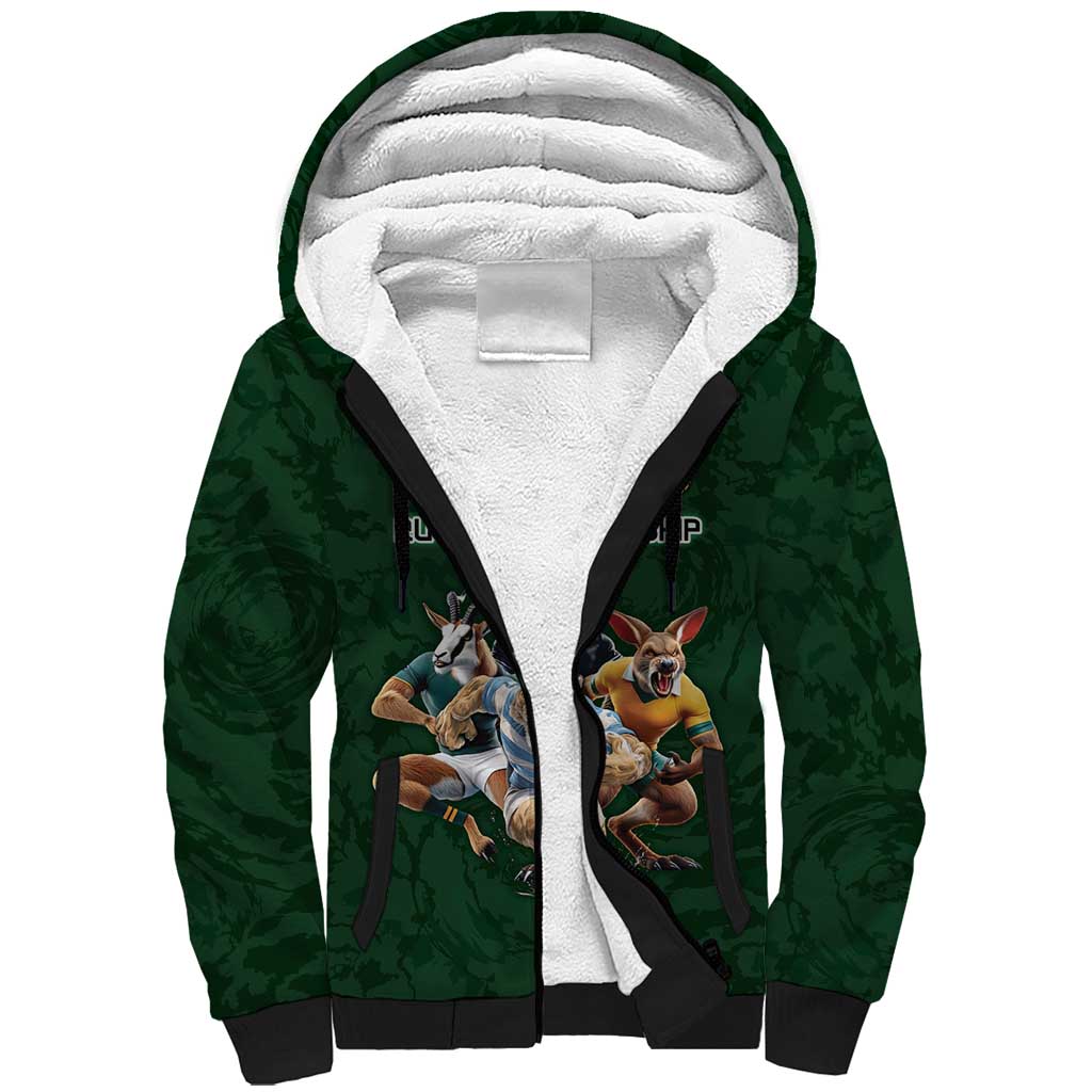 Custom Rugby Southern Hemisphere Sherpa Hoodie Argentina AUNZ South Africa Mascot Green - Wonder Print Shop