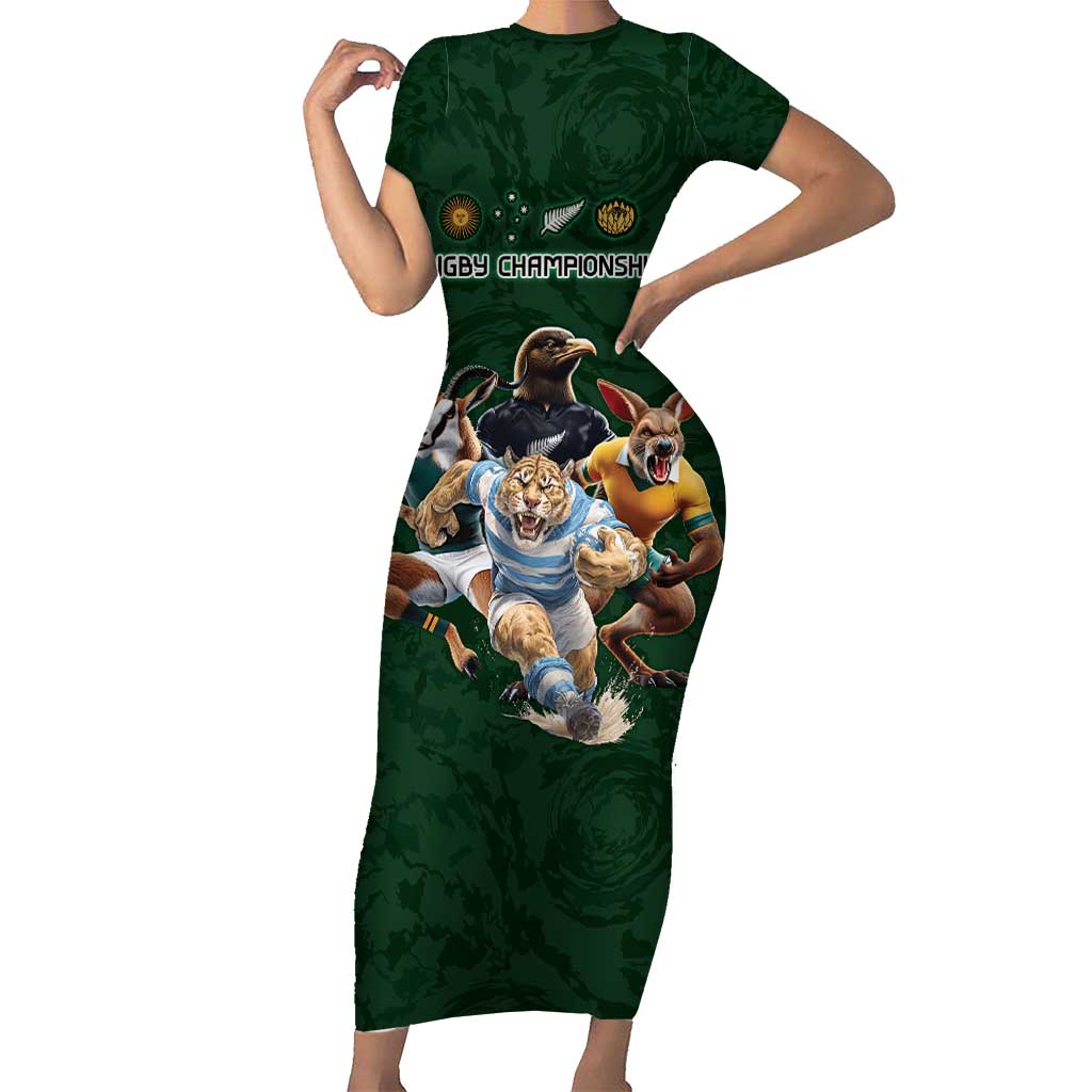 Custom Rugby Southern Hemisphere Short Sleeve Bodycon Dress Argentina AUNZ South Africa Mascot Green - Wonder Print Shop