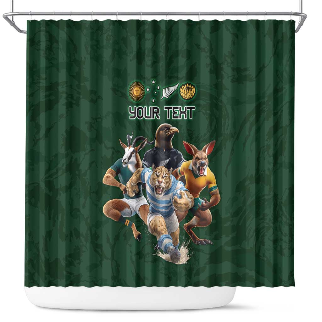Custom Rugby Southern Hemisphere Shower Curtain Argentina AUNZ South Africa Mascot Green - Wonder Print Shop