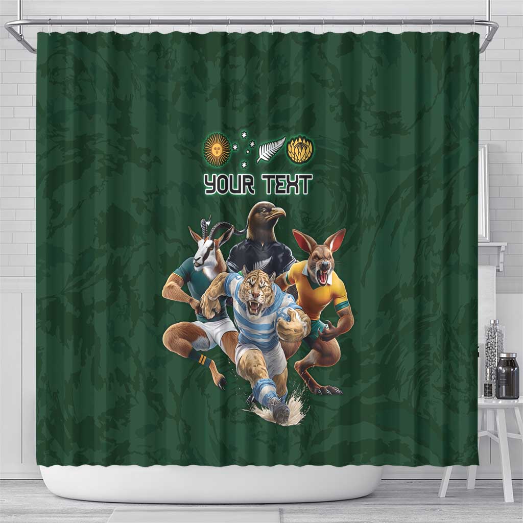 Custom Rugby Southern Hemisphere Shower Curtain Argentina AUNZ South Africa Mascot Green - Wonder Print Shop