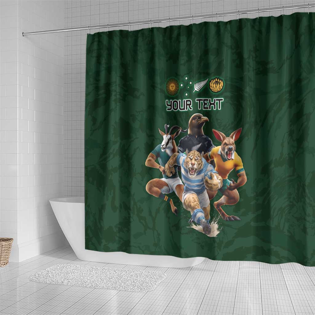 Custom Rugby Southern Hemisphere Shower Curtain Argentina AUNZ South Africa Mascot Green - Wonder Print Shop