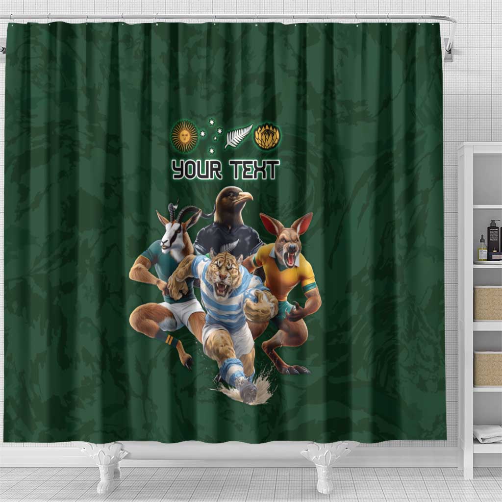 Custom Rugby Southern Hemisphere Shower Curtain Argentina AUNZ South Africa Mascot Green - Wonder Print Shop
