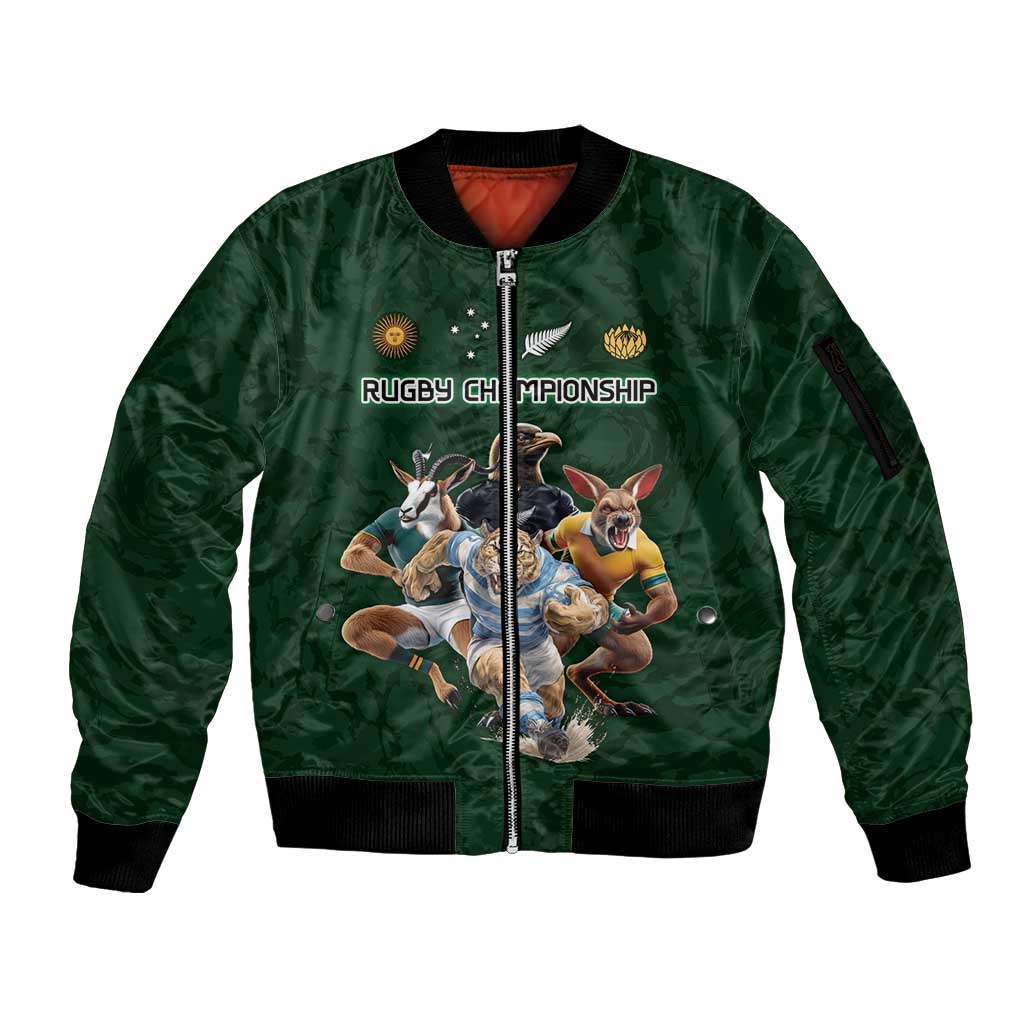 Custom Rugby Southern Hemisphere Sleeve Zip Bomber Jacket Argentina AUNZ South Africa Mascot Green - Wonder Print Shop