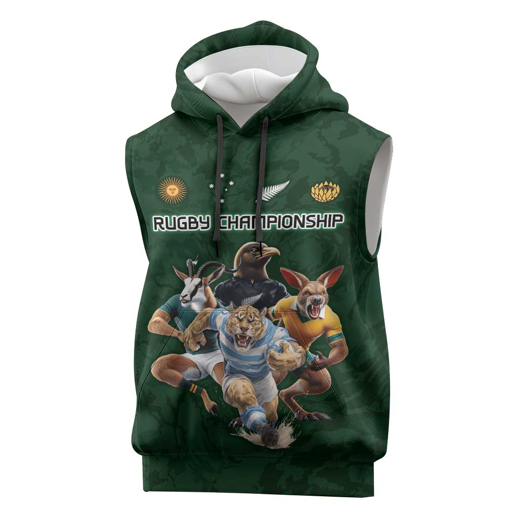 Custom Rugby Southern Hemisphere Sleeveless Hoodie Argentina AUNZ South Africa Mascot Green - Wonder Print Shop