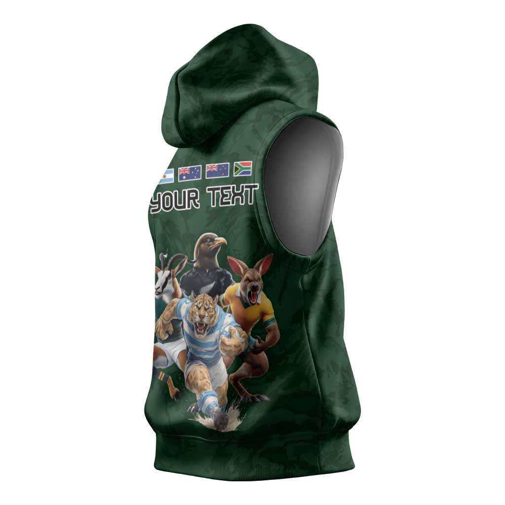 Custom Rugby Southern Hemisphere Sleeveless Hoodie Argentina AUNZ South Africa Mascot Green - Wonder Print Shop