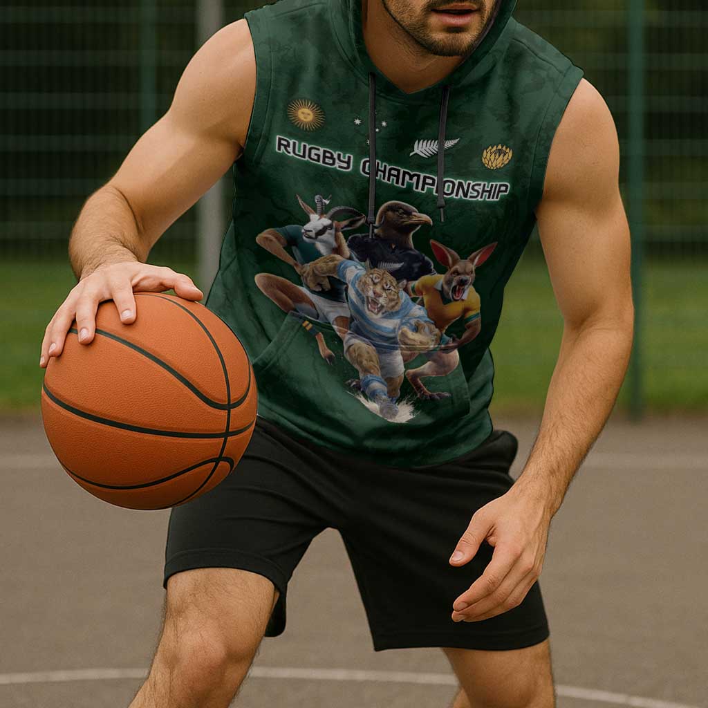 Custom Rugby Southern Hemisphere Sleeveless Hoodie Argentina AUNZ South Africa Mascot Green - Wonder Print Shop