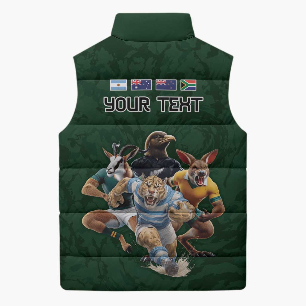 Custom Rugby Southern Hemisphere Sleeveless Puffer Jacket Argentina AUNZ South Africa Mascot Green - Wonder Print Shop