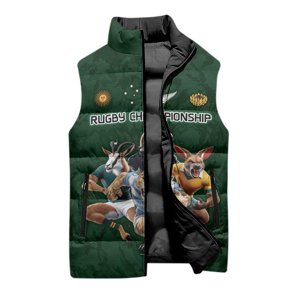 Custom Rugby Southern Hemisphere Sleeveless Puffer Jacket Argentina AUNZ South Africa Mascot Green - Wonder Print Shop