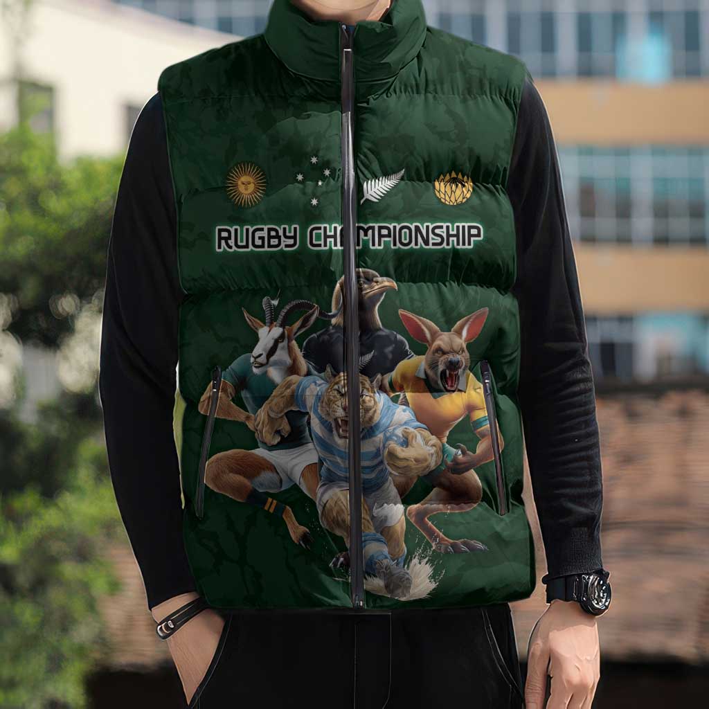 Custom Rugby Southern Hemisphere Sleeveless Puffer Jacket Argentina AUNZ South Africa Mascot Green - Wonder Print Shop