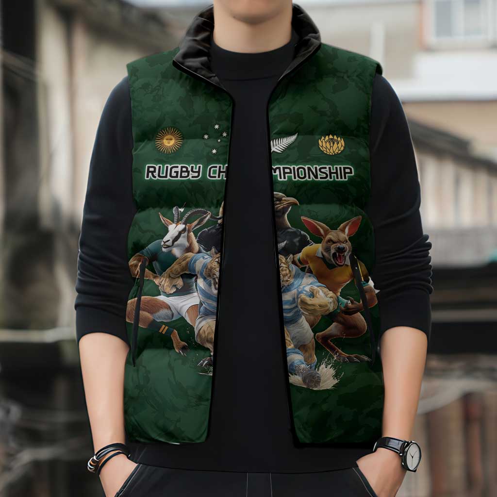 Custom Rugby Southern Hemisphere Sleeveless Puffer Jacket Argentina AUNZ South Africa Mascot Green - Wonder Print Shop