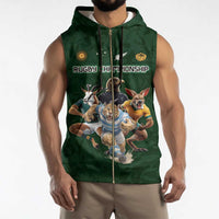 Custom Rugby Southern Hemisphere Sleeveless Zip Hoodie Argentina AUNZ South Africa Mascot Green - Wonder Print Shop