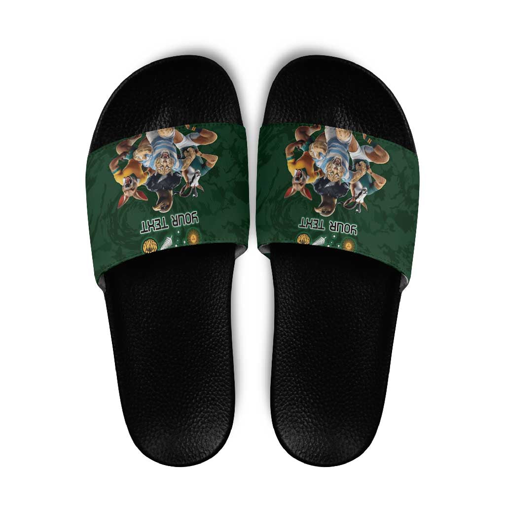 Custom Rugby Southern Hemisphere Slide Sandals Argentina AUNZ South Africa Mascot Green - Wonder Print Shop