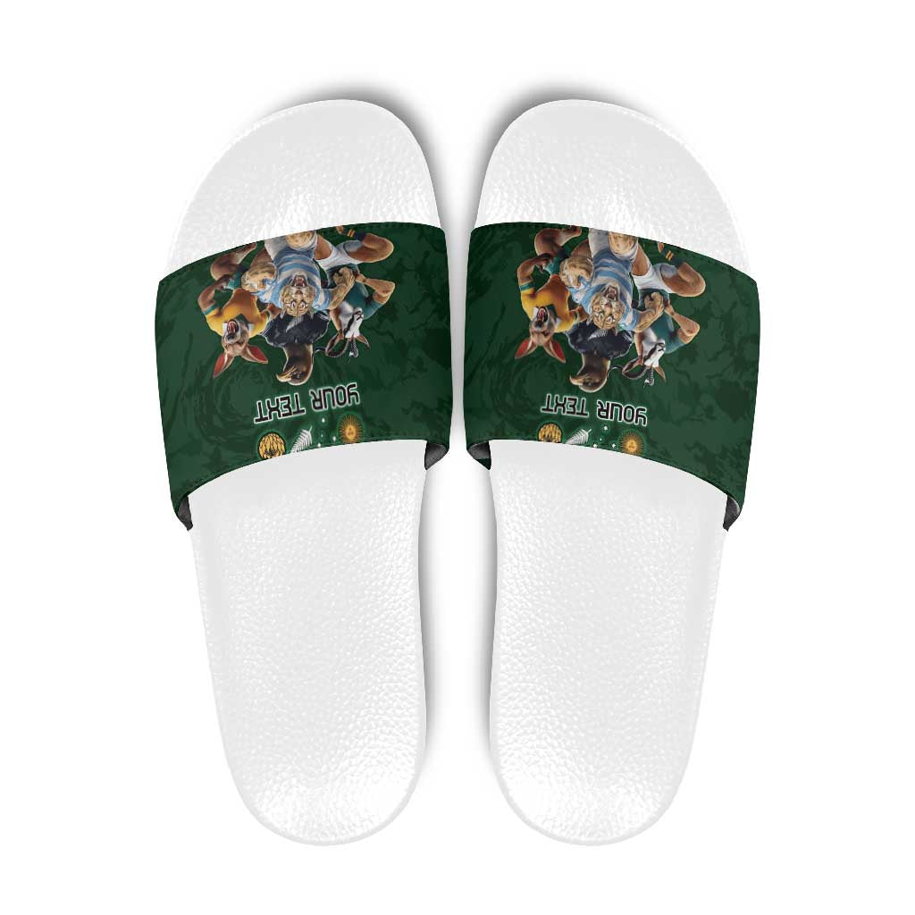 Custom Rugby Southern Hemisphere Slide Sandals Argentina AUNZ South Africa Mascot Green - Wonder Print Shop