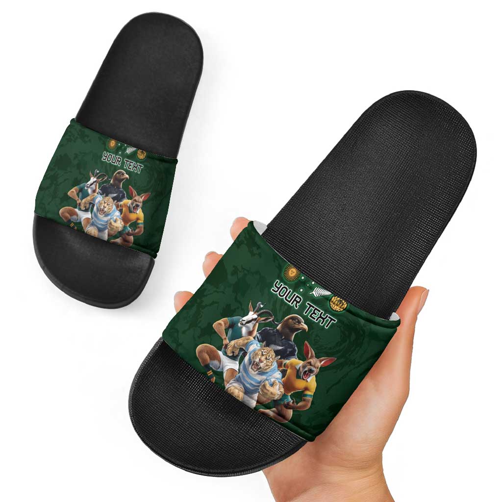 Custom Rugby Southern Hemisphere Slide Sandals Argentina AUNZ South Africa Mascot Green - Wonder Print Shop