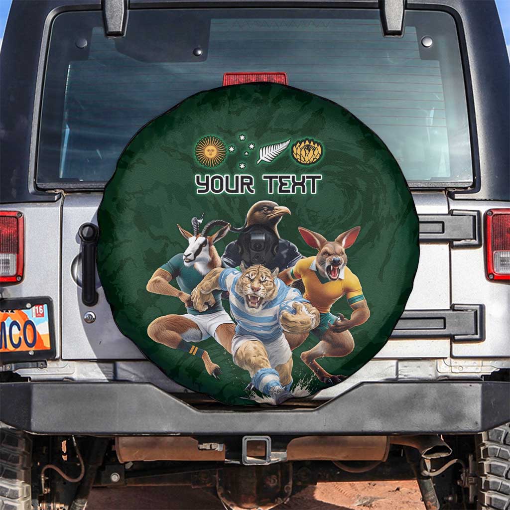 Custom Rugby Southern Hemisphere Spare Tire Cover Argentina AUNZ South Africa Mascot Green - Wonder Print Shop