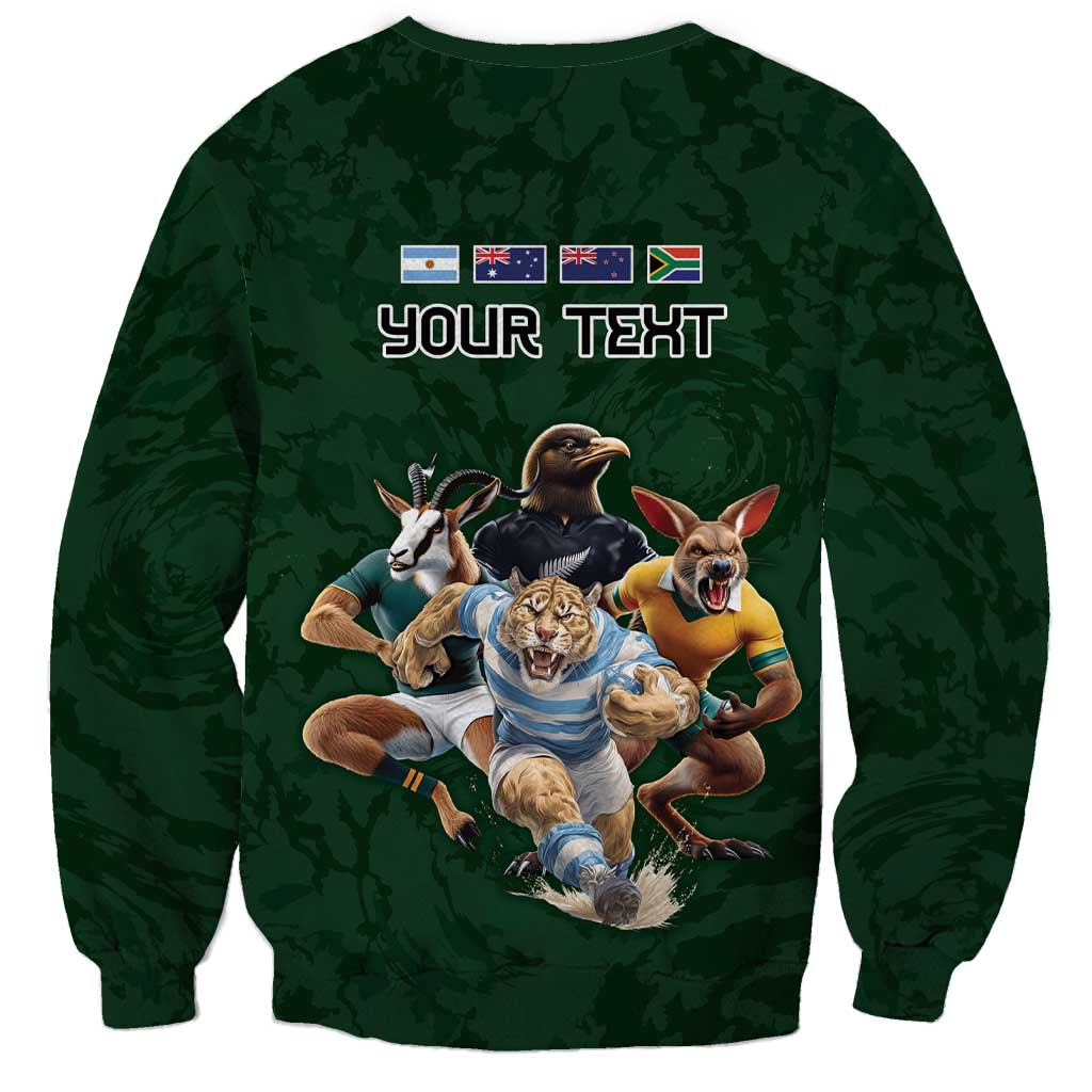 Custom Rugby Southern Hemisphere Sweatshirt Argentina AUNZ South Africa Mascot Green - Wonder Print Shop