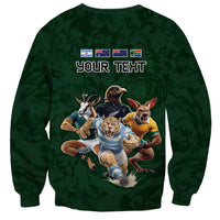 Custom Rugby Southern Hemisphere Sweatshirt Argentina AUNZ South Africa Mascot Green - Wonder Print Shop