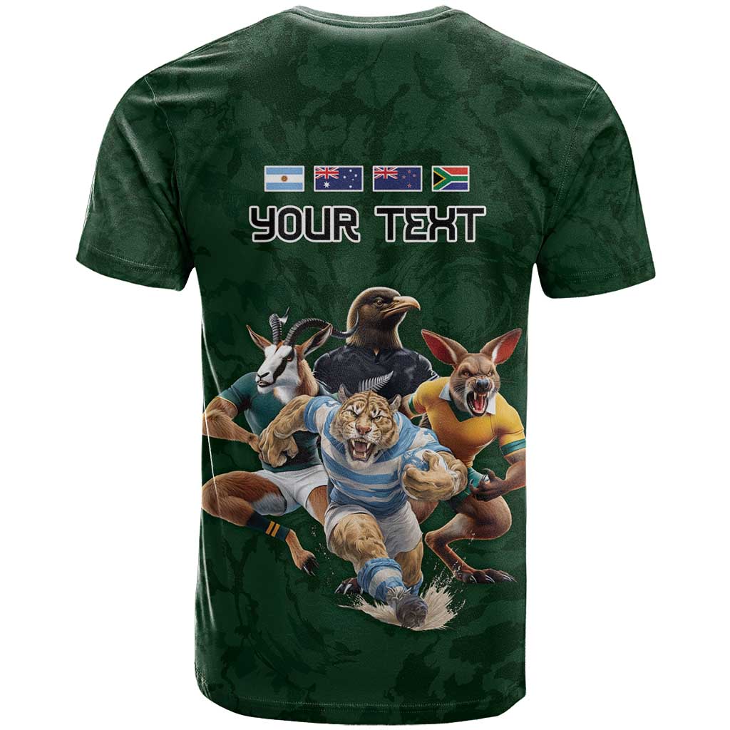 Custom Rugby Southern Hemisphere T Shirt Argentina AUNZ South Africa Mascot Green - Wonder Print Shop