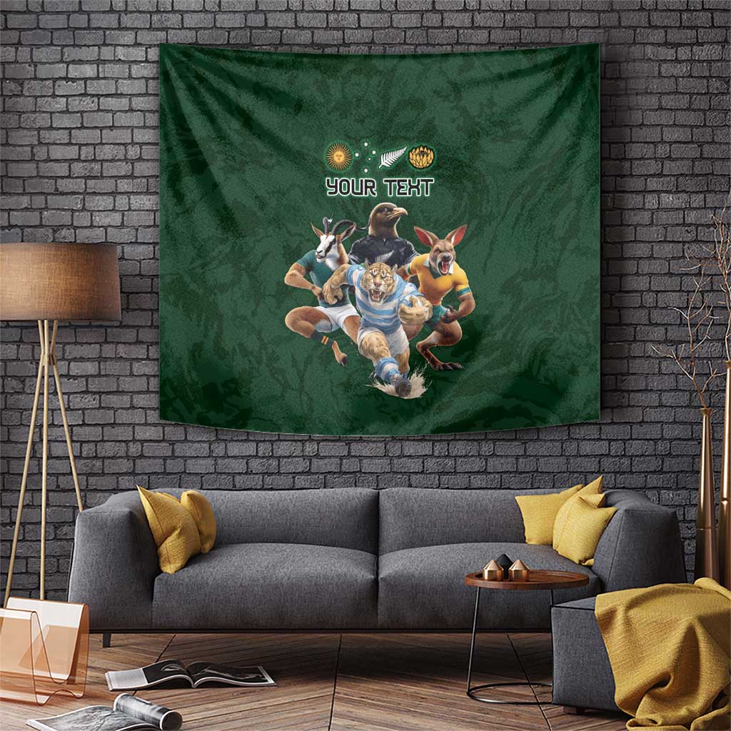 Custom Rugby Southern Hemisphere Tapestry Argentina AUNZ South Africa Mascot Green - Wonder Print Shop