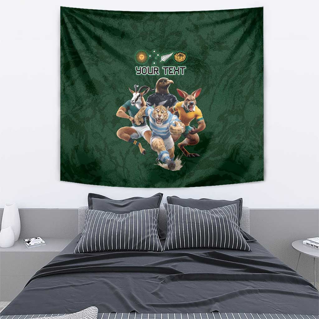 Custom Rugby Southern Hemisphere Tapestry Argentina AUNZ South Africa Mascot Green - Wonder Print Shop