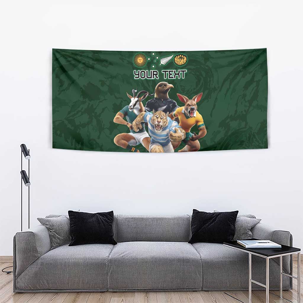 Custom Rugby Southern Hemisphere Tapestry Argentina AUNZ South Africa Mascot Green - Wonder Print Shop