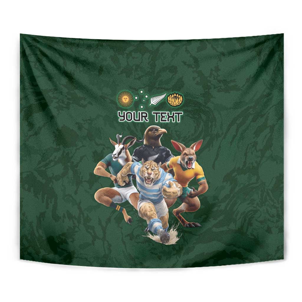 Custom Rugby Southern Hemisphere Tapestry Argentina AUNZ South Africa Mascot Green - Wonder Print Shop