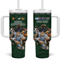 Custom Rugby Southern Hemisphere Tumbler With Handle Argentina AUNZ South Africa Mascot Green - Wonder Print Shop