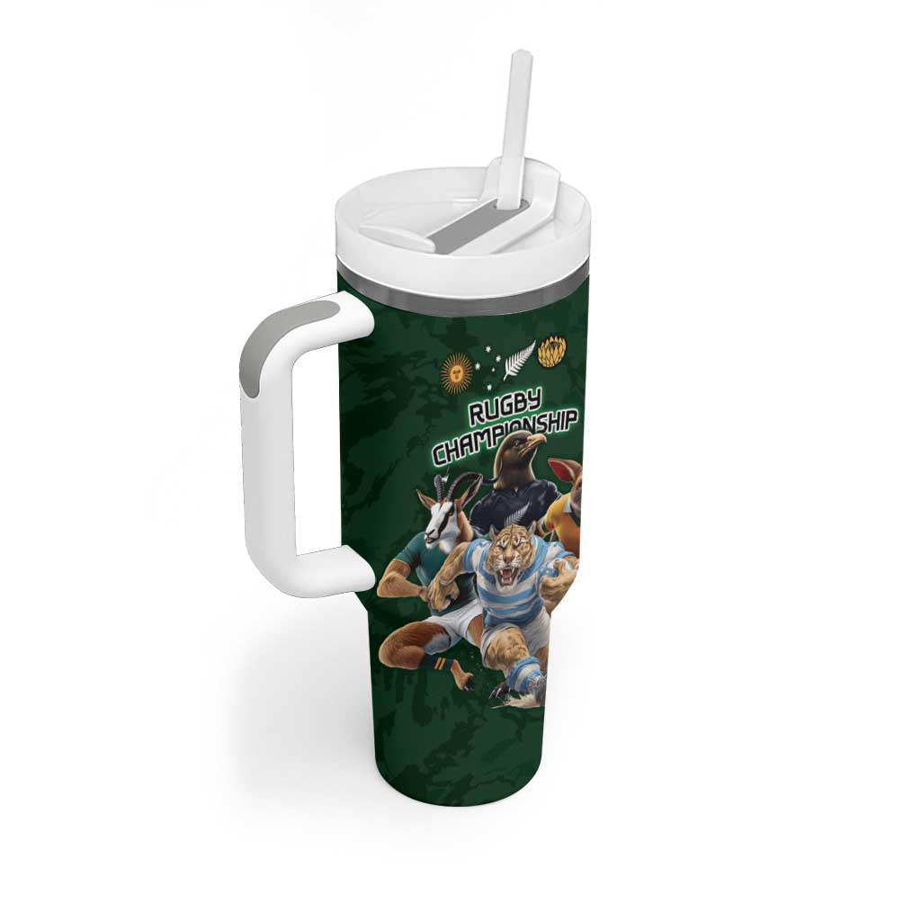 Custom Rugby Southern Hemisphere Tumbler With Handle Argentina AUNZ South Africa Mascot Green - Wonder Print Shop