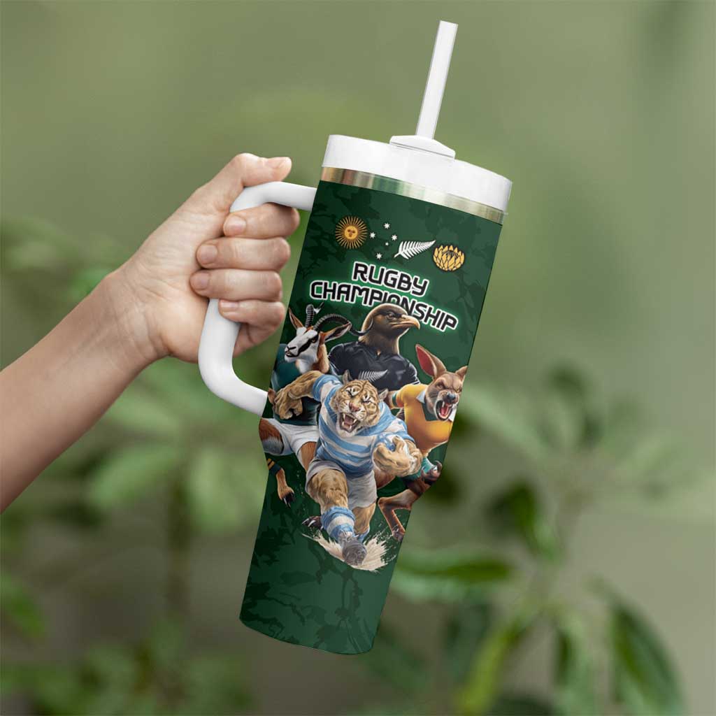 Custom Rugby Southern Hemisphere Tumbler With Handle Argentina AUNZ South Africa Mascot Green - Wonder Print Shop