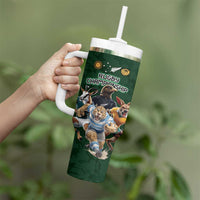 Custom Rugby Southern Hemisphere Tumbler With Handle Argentina AUNZ South Africa Mascot Green - Wonder Print Shop